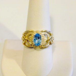 Sevilla Silver Oval Blue Topaz Sterling Silver Diamond-Accented Ring Size 8